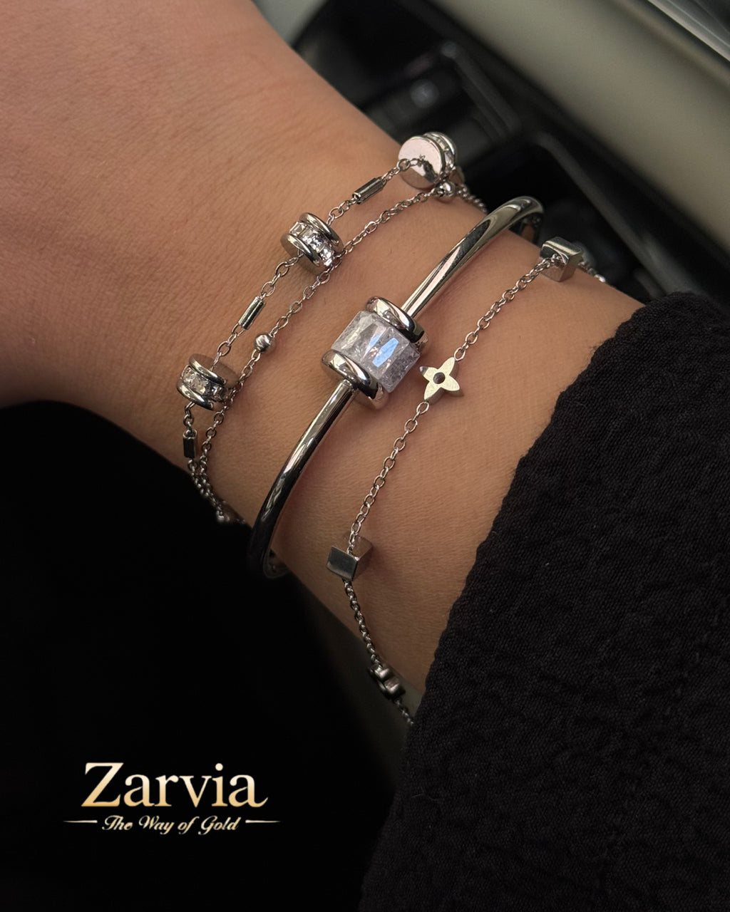 Elegant Silver and Crystal Bracelet Trio