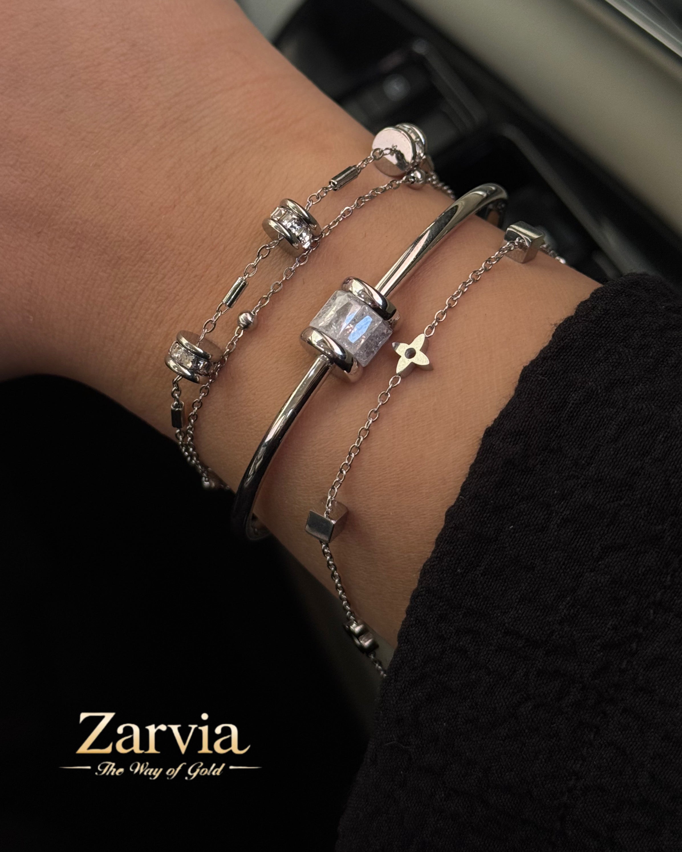 Elegant Silver and Crystal Bracelet Trio