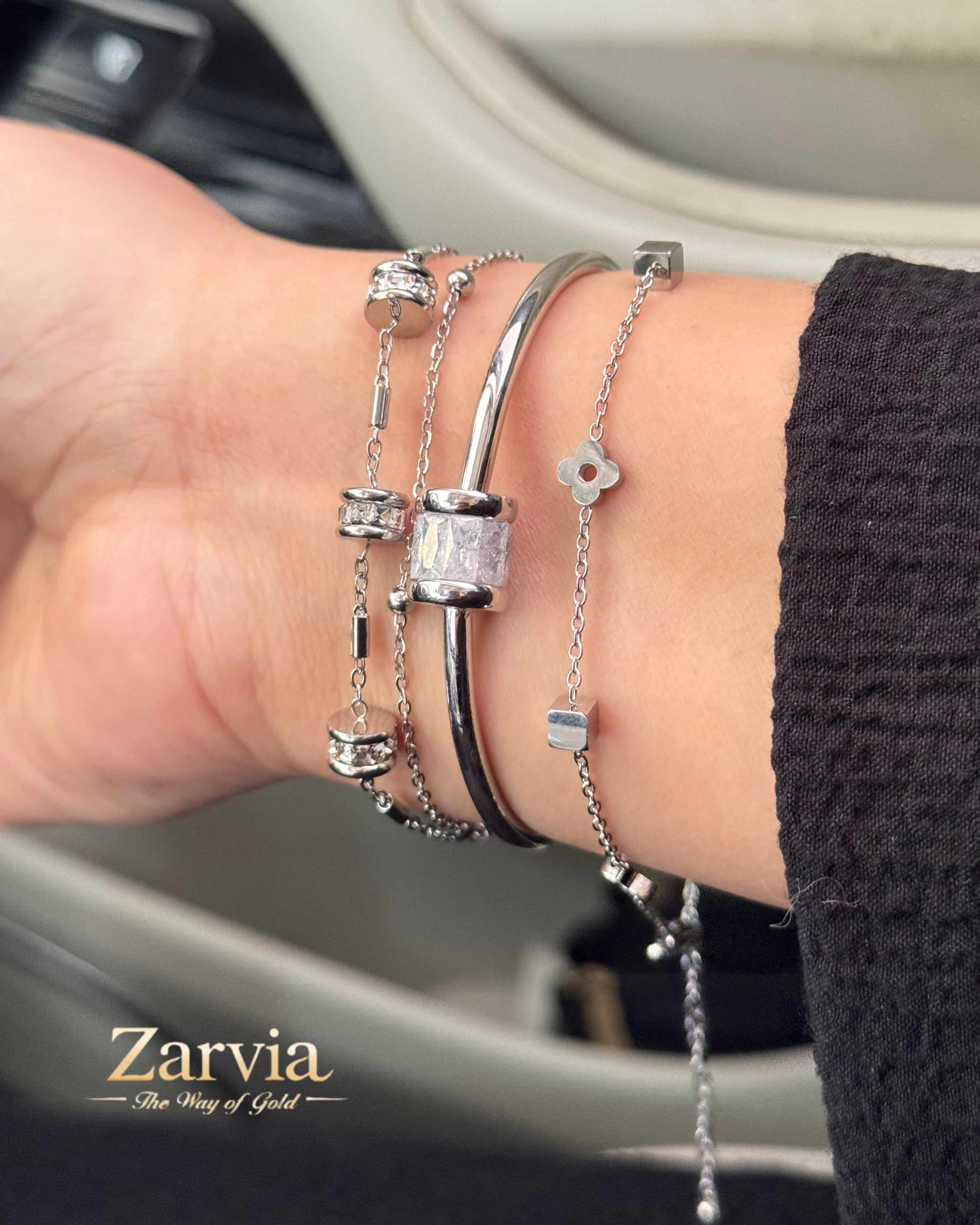 Elegant Silver and Crystal Bracelet Trio