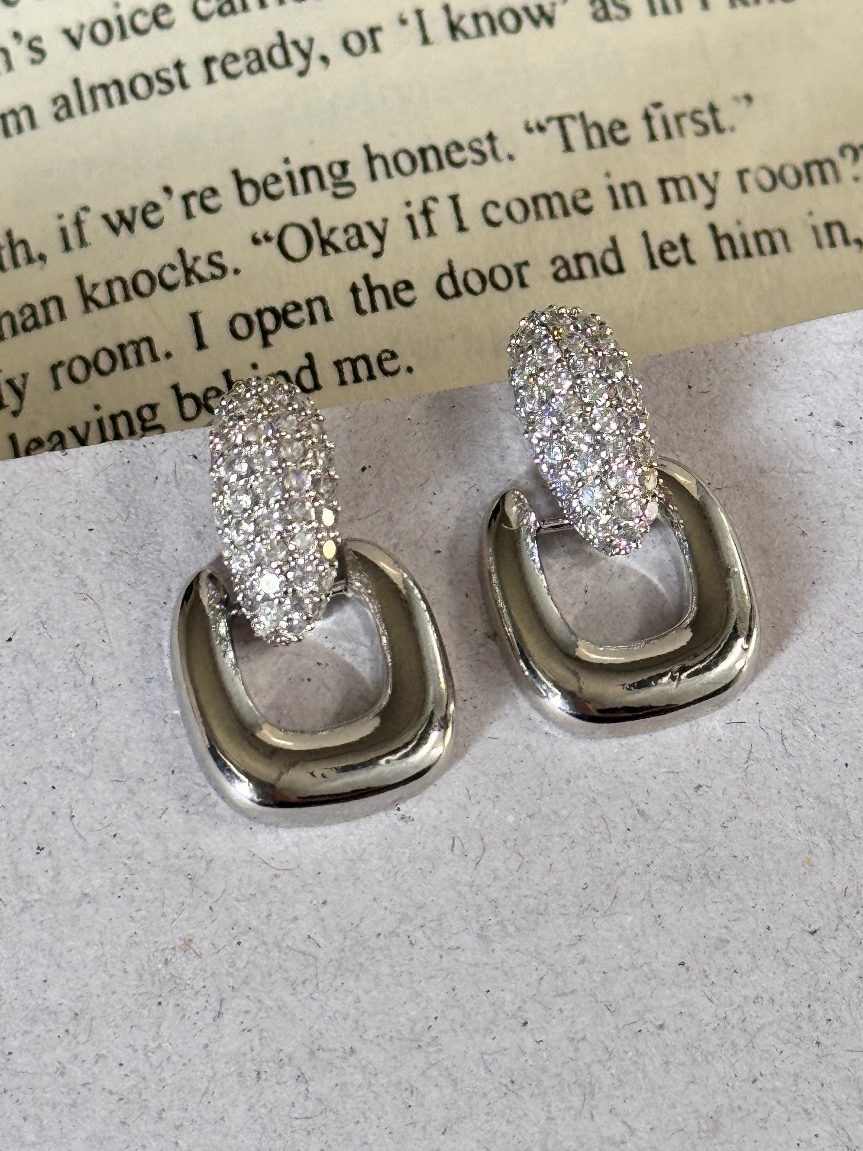 Crystal Link Drop Earrings Available in Silver & Gold