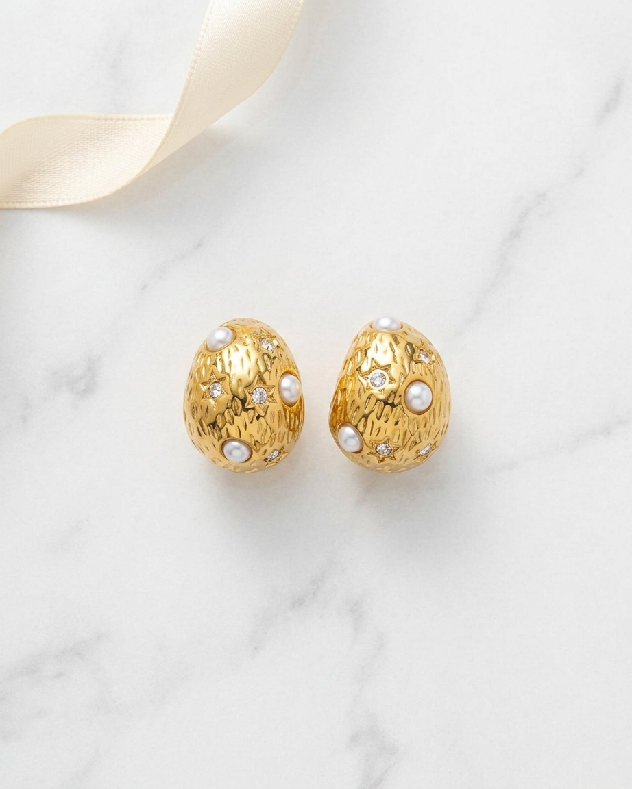 Textured Gold Earrings with Pearl Detail – Premium Look