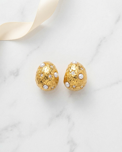 Textured Gold Earrings with Pearl Detail – Premium Look