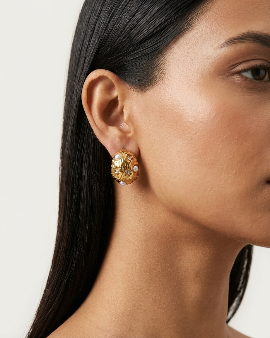 Textured Gold Earrings with Pearl Detail – Premium Look