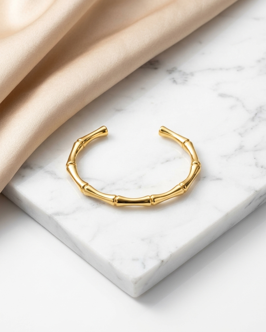 Bamboo Style Gold Bracelet – Elegant Minimal Bangle
