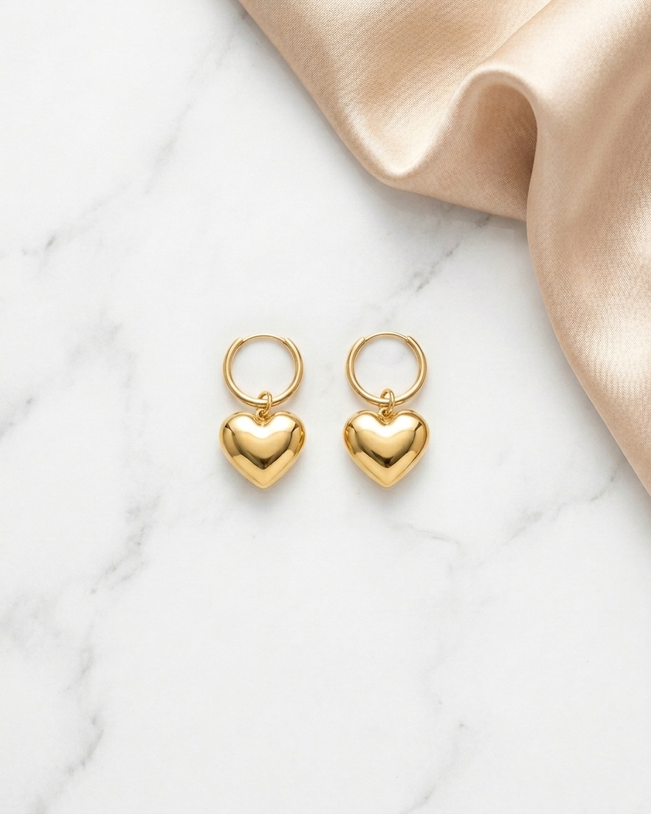 Gold Heart Drop Earrings – Elegant Romantic Jewelry