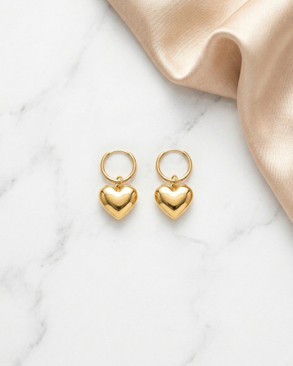 Gold Heart Drop Earrings – Elegant Romantic Jewelry
