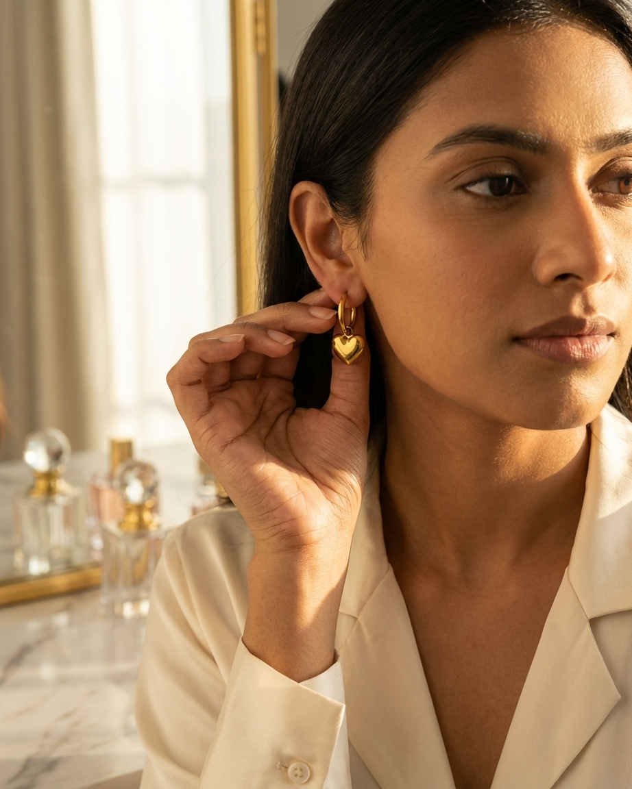 Gold Heart Drop Earrings – Elegant Romantic Jewelry
