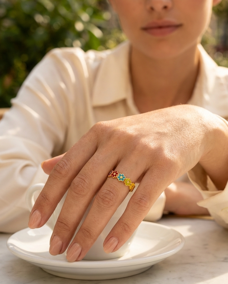 Floral Color Ring – Gold Multi Flower Design
