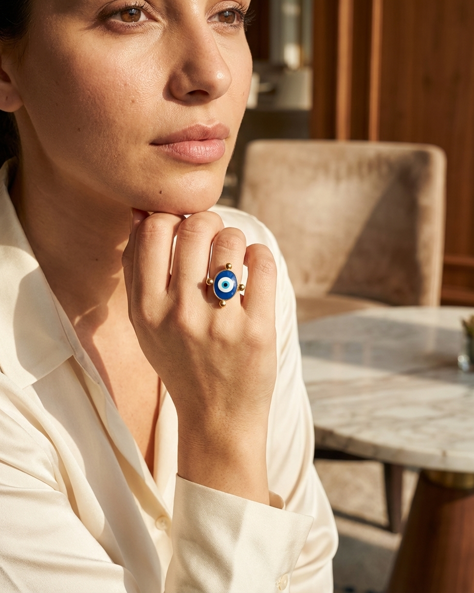 Blue Evil Eye Ring – Elegant Gold Design