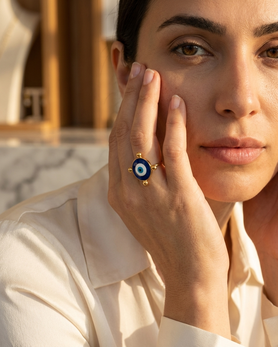 Blue Evil Eye Ring – Elegant Gold Design