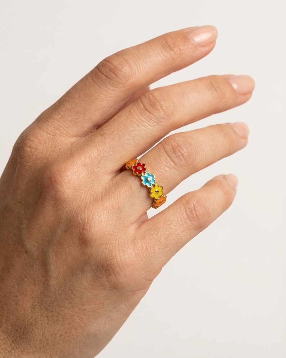 Floral Color Ring – Gold Multi Flower Design