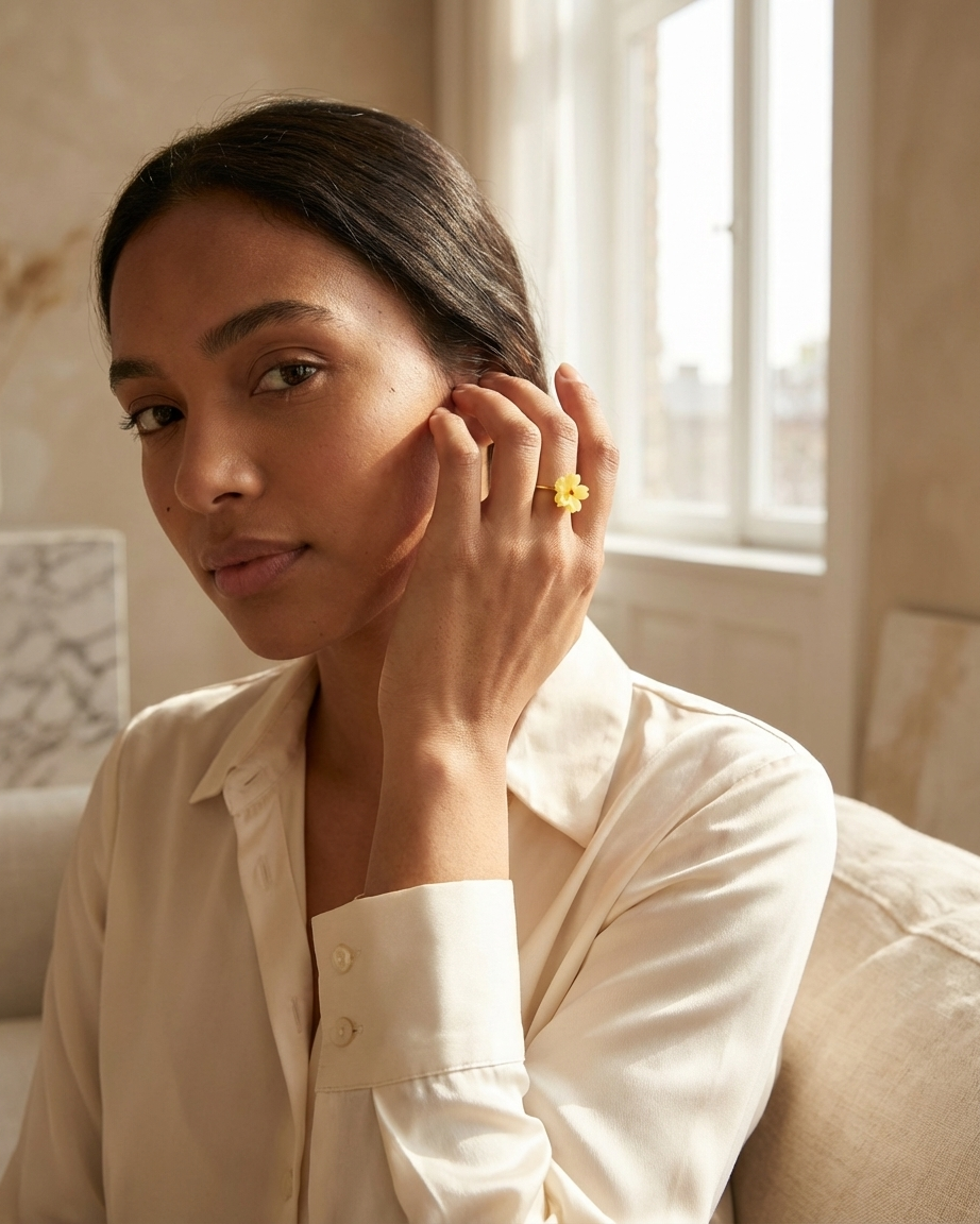 Yellow Flower Ring – Delicate Gold Floral Design