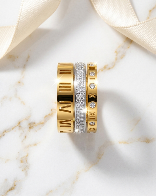 Gold Roman Numeral Ring – Elegant Crystal Band