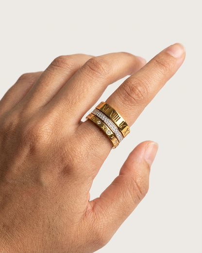 Gold Roman Numeral Ring – Elegant Crystal Band