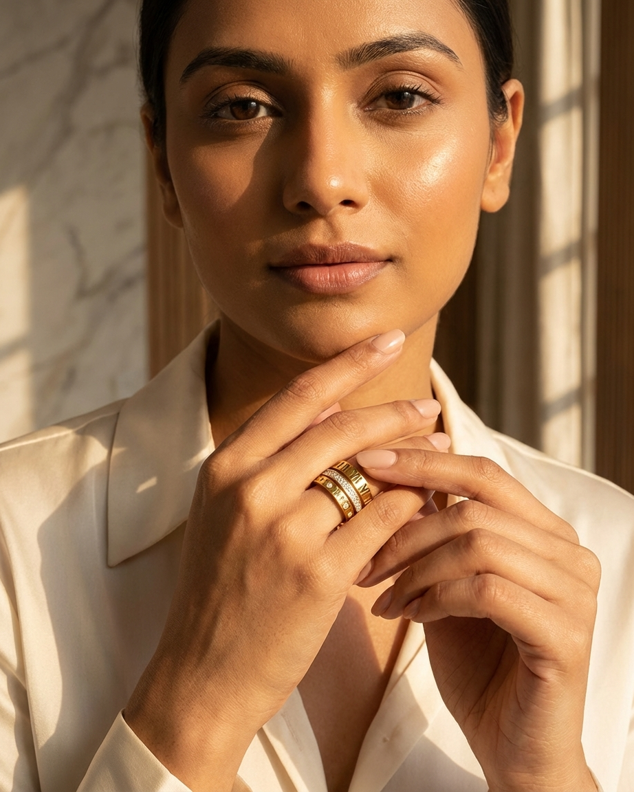 Gold Roman Numeral Ring – Elegant Crystal Band