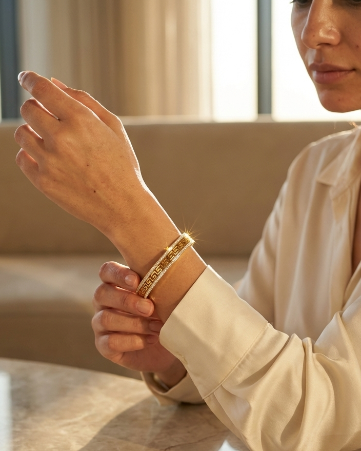 Premium Gold and Diamond Bracelet with Greek Key Design