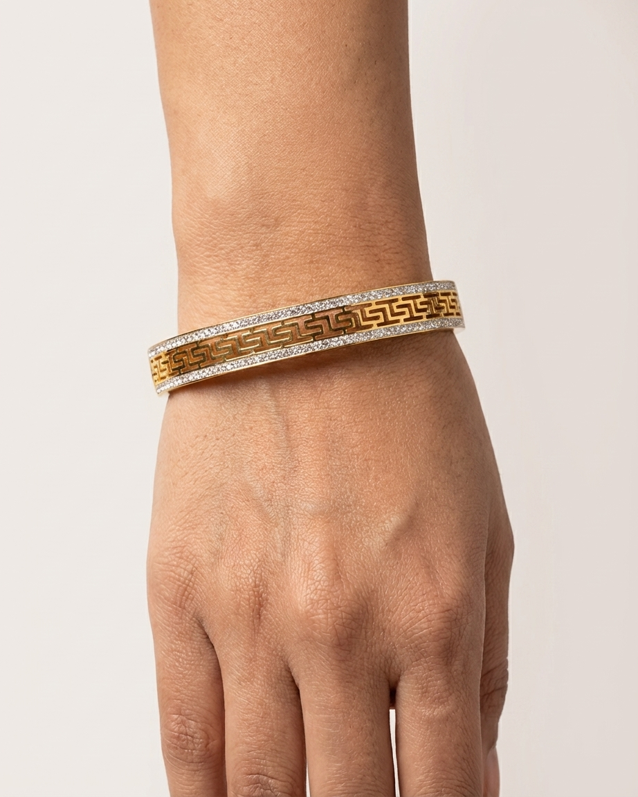 Premium Gold and Diamond Bracelet with Greek Key Design