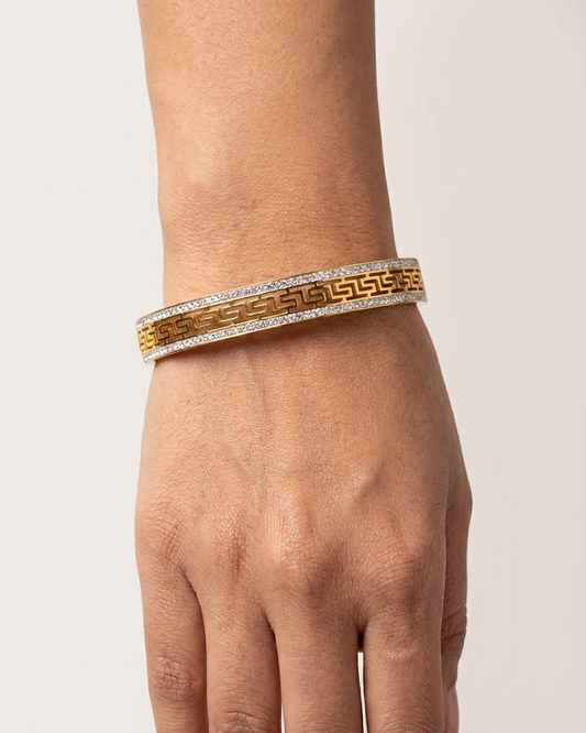 Premium Gold and Diamond Bracelet with Greek Key Design