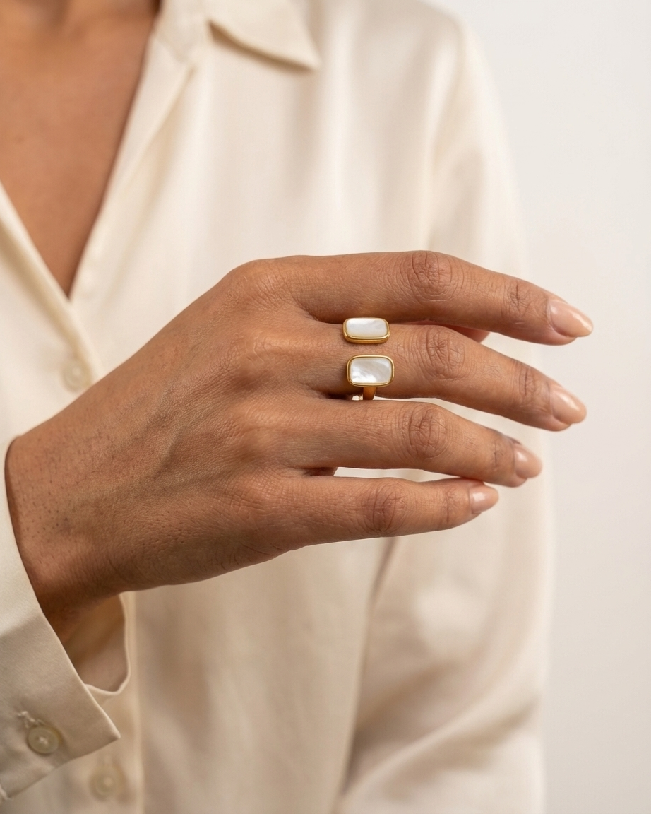 Sleek Gold & Mother-of-Pearl Adjustable Ring