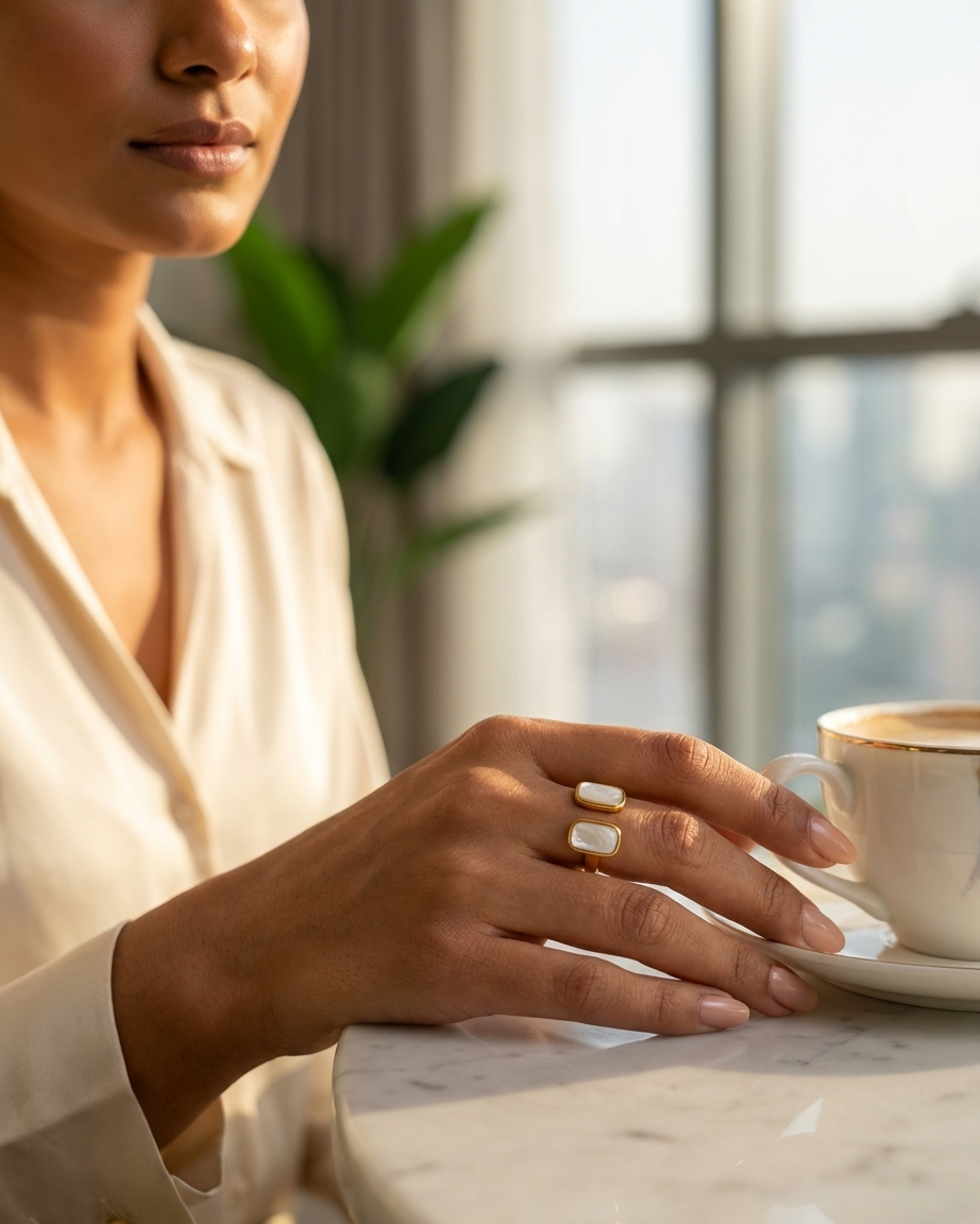 Sleek Gold & Mother-of-Pearl Adjustable Ring