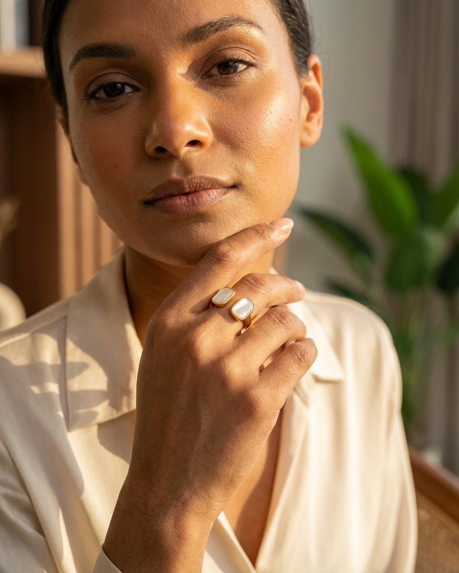 Sleek Gold & Mother-of-Pearl Adjustable Ring