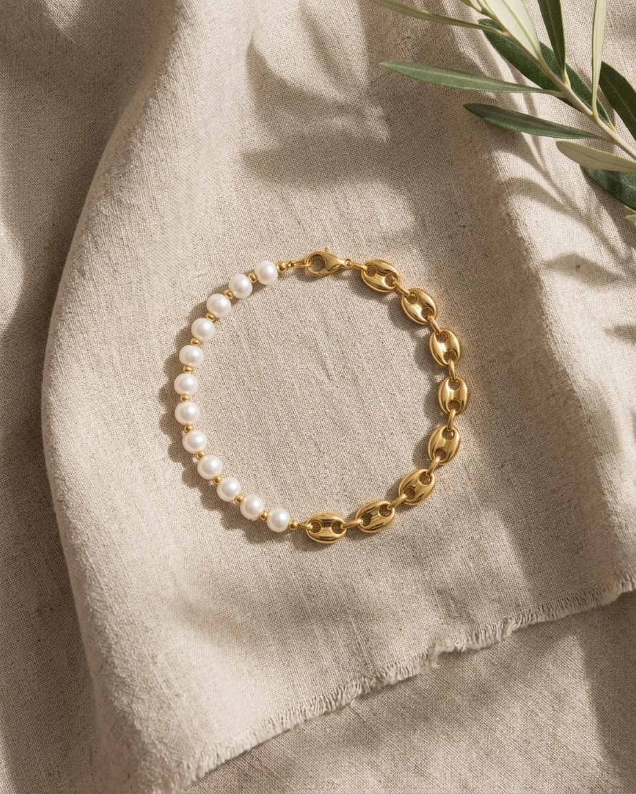 Pearl & Gold Chain Bracelet – Elegant Minimal Luxe Piece