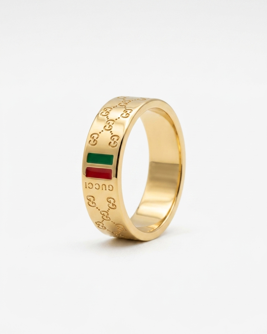 Luxury Gold Engraved Bar Ring – Iconic Designer-Inspired Adjustable Statement Ring