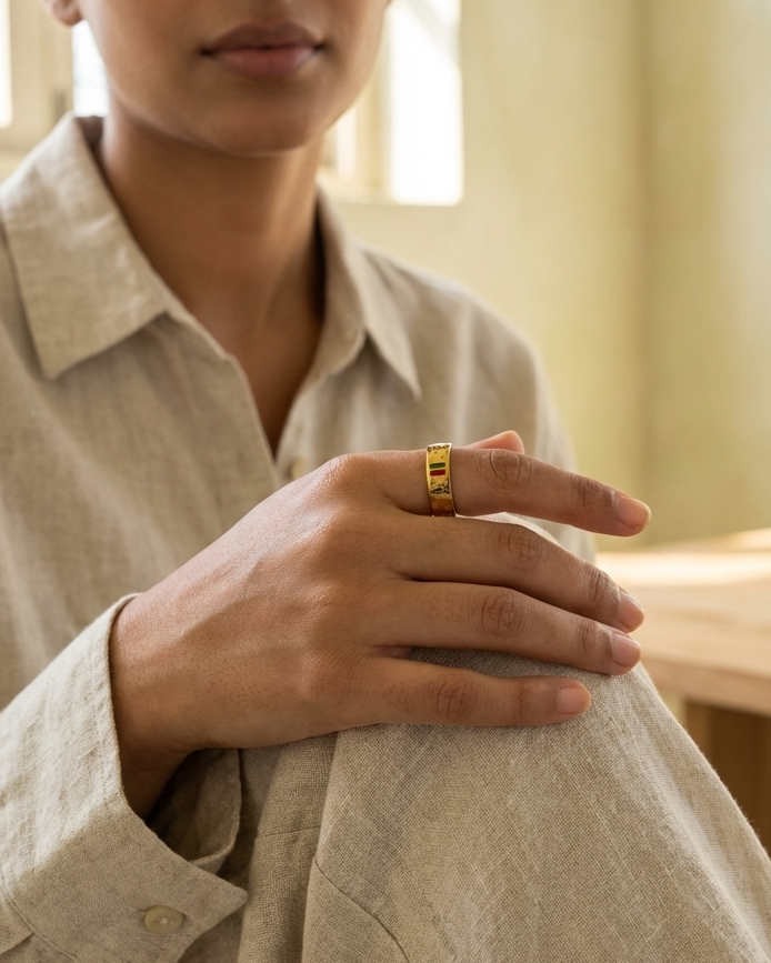 Luxury Gold Engraved Bar Ring – Iconic Designer-Inspired Statement Ring