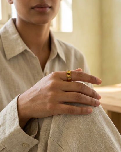Luxury Gold Engraved Bar Ring – Iconic Statement Ring