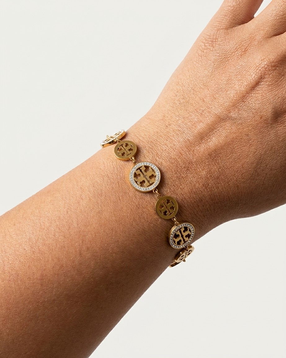 Gold & Crystal Circle Charm Bracelet