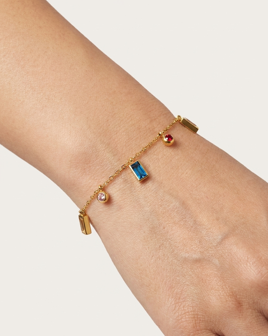 Colorful Gemstone & Gold Link Bracelet