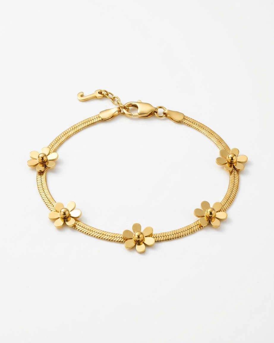 Gold Flower Charm Bracelet