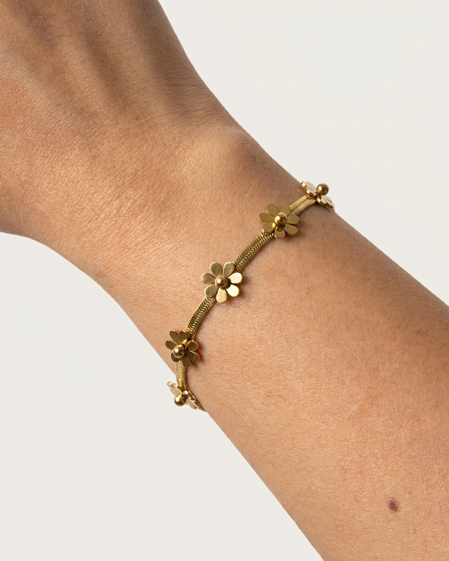 Gold Flower Charm Bracelet