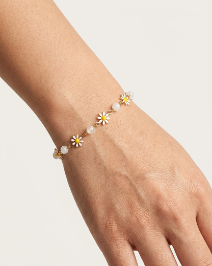 Floral Daisy Bracelet with Rose Quartz Beads