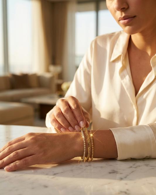 Gold Multi-Layered Bracelet Set with Sparkling Crystals