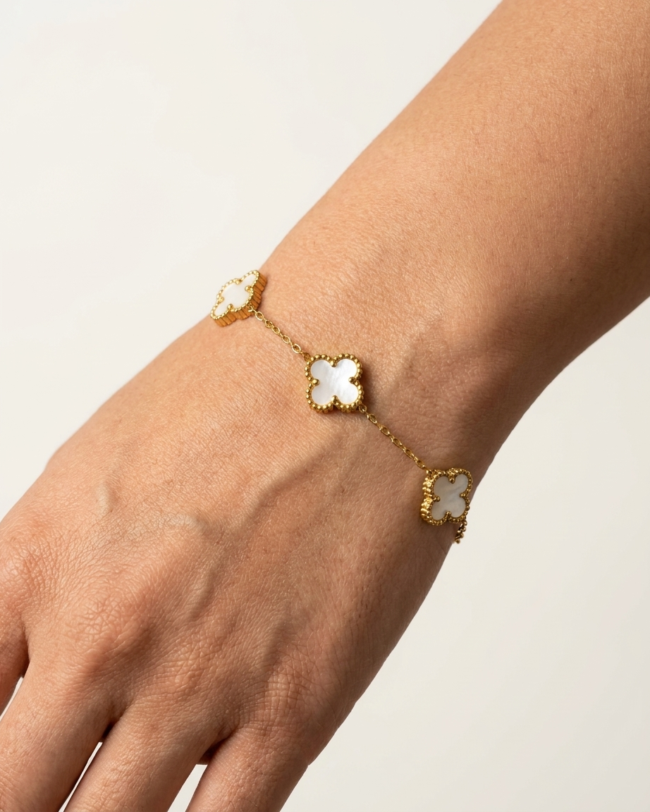 Premium Double-Sided White & Black Clover Bracelet