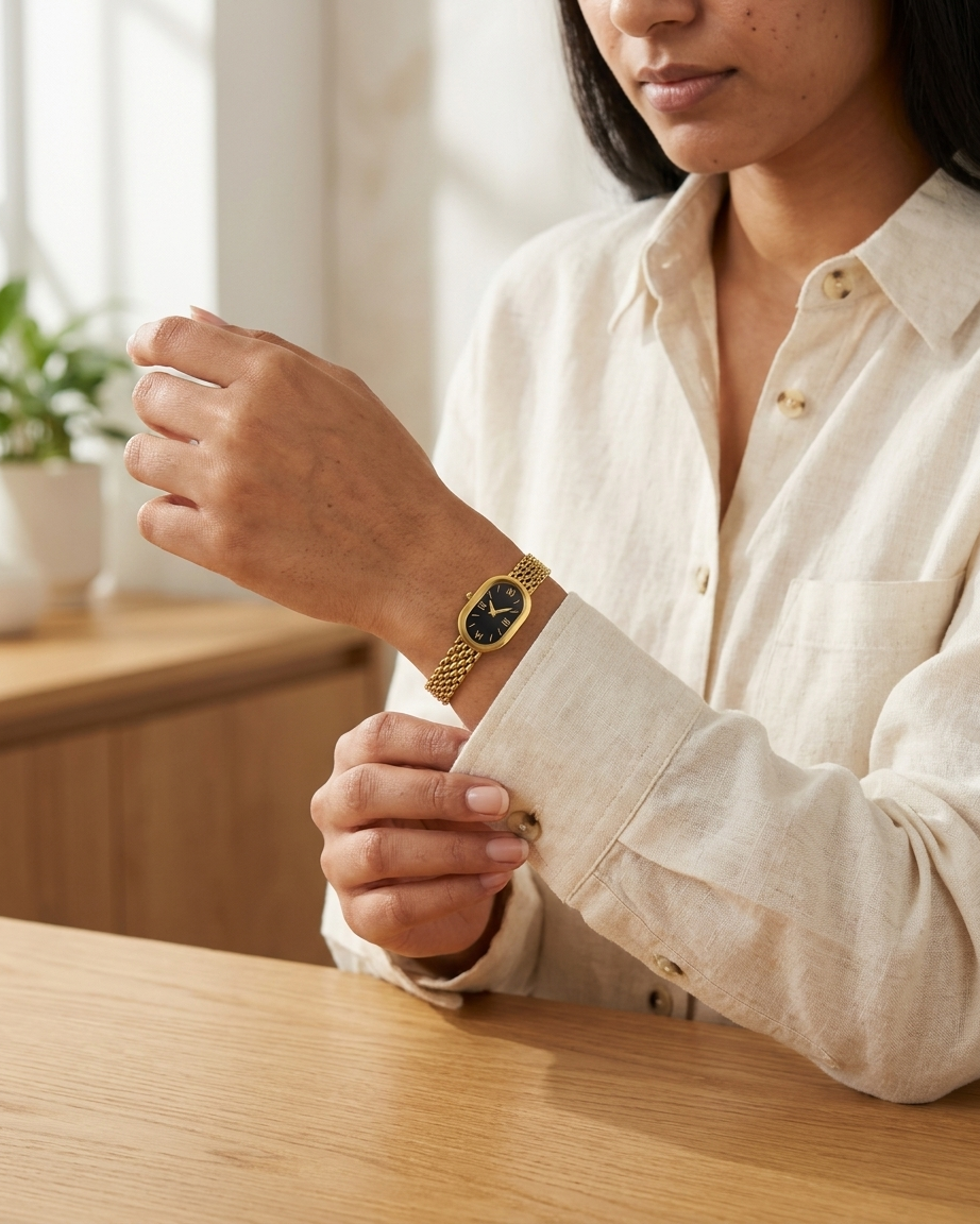 Elegant Gold Mesh Bracelet Watch (Non-Functional)