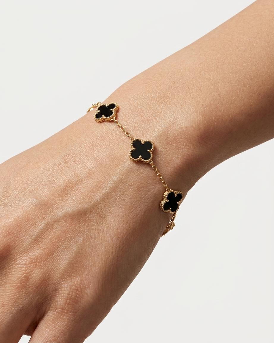 Premium Double-Sided White & Black Clover Bracelet