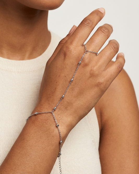 Silver Delicate Hand Chain with Ring Detail