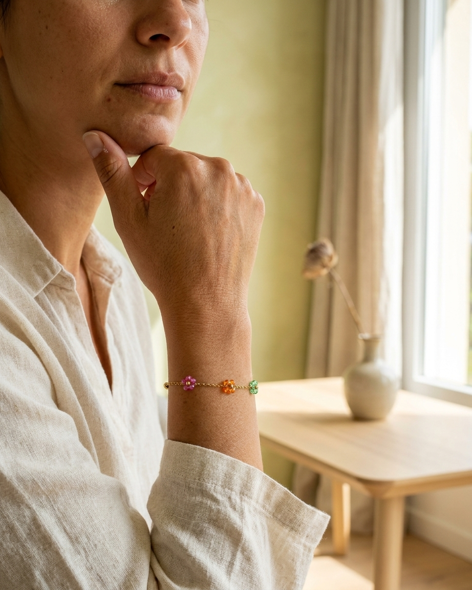Vibrant Floral Bracelet with Gemstone Accents