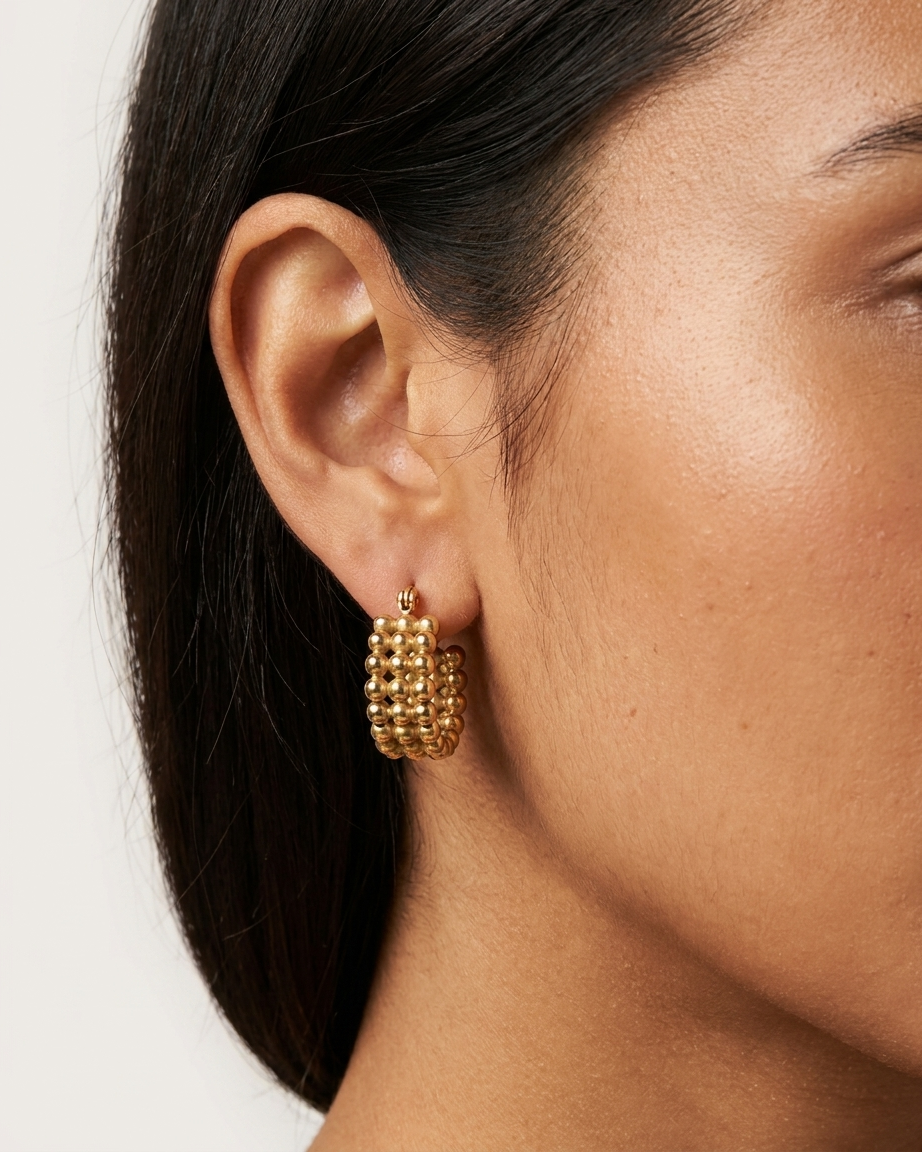 Modern Gold Beaded Hoop Earrings