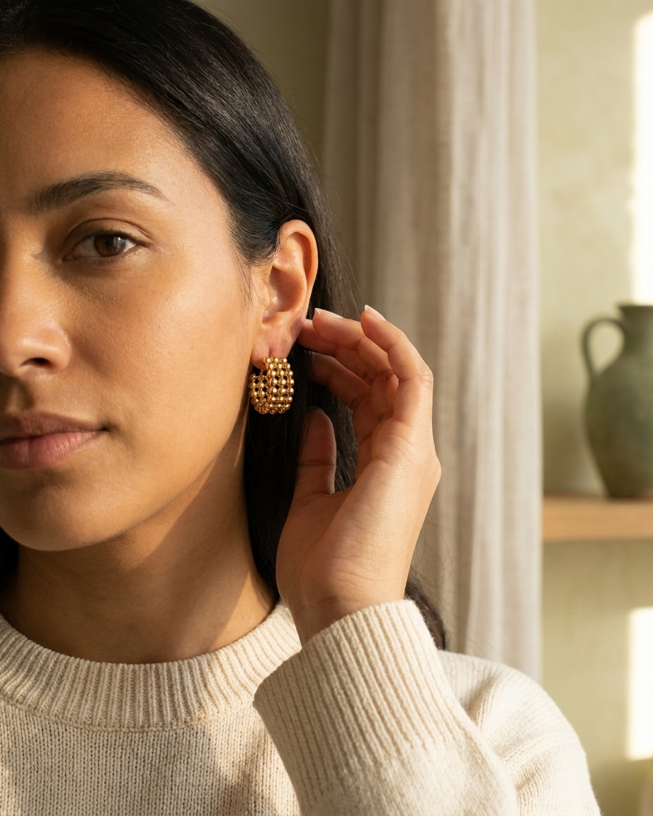 Modern Gold Beaded Hoop Earrings