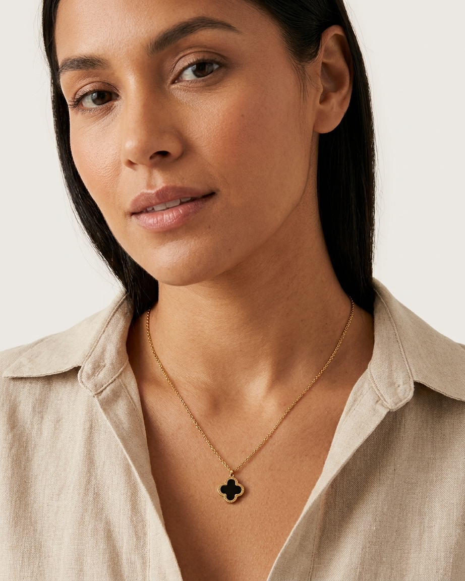 Double-Sided Clover Charm Necklace (Black & White)