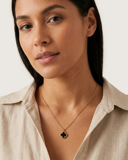 Clover Charm Necklace (Black & White)