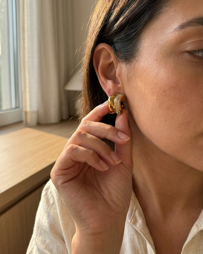 Elegant Gold Curved Earrings with Crystal Detailing