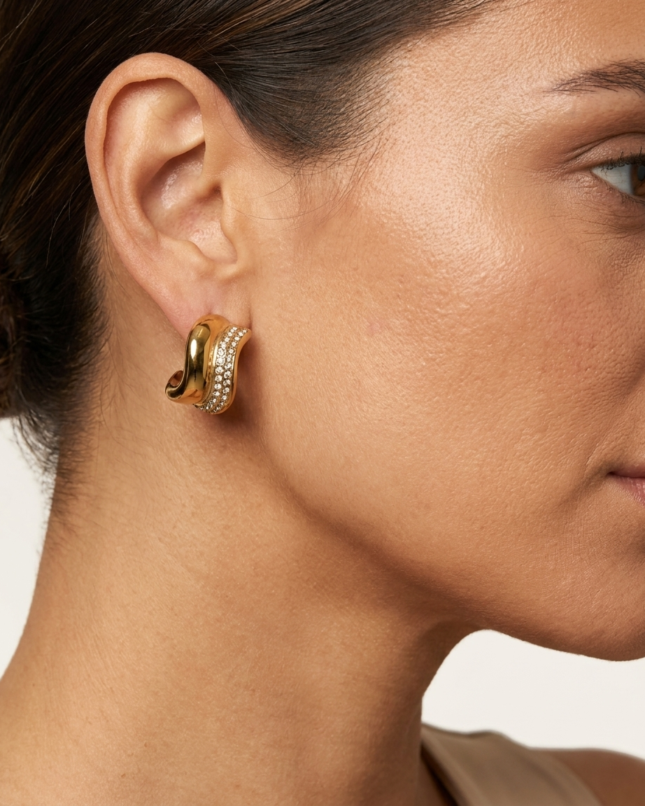 Elegant Gold Curved Earrings with Crystal Detailing