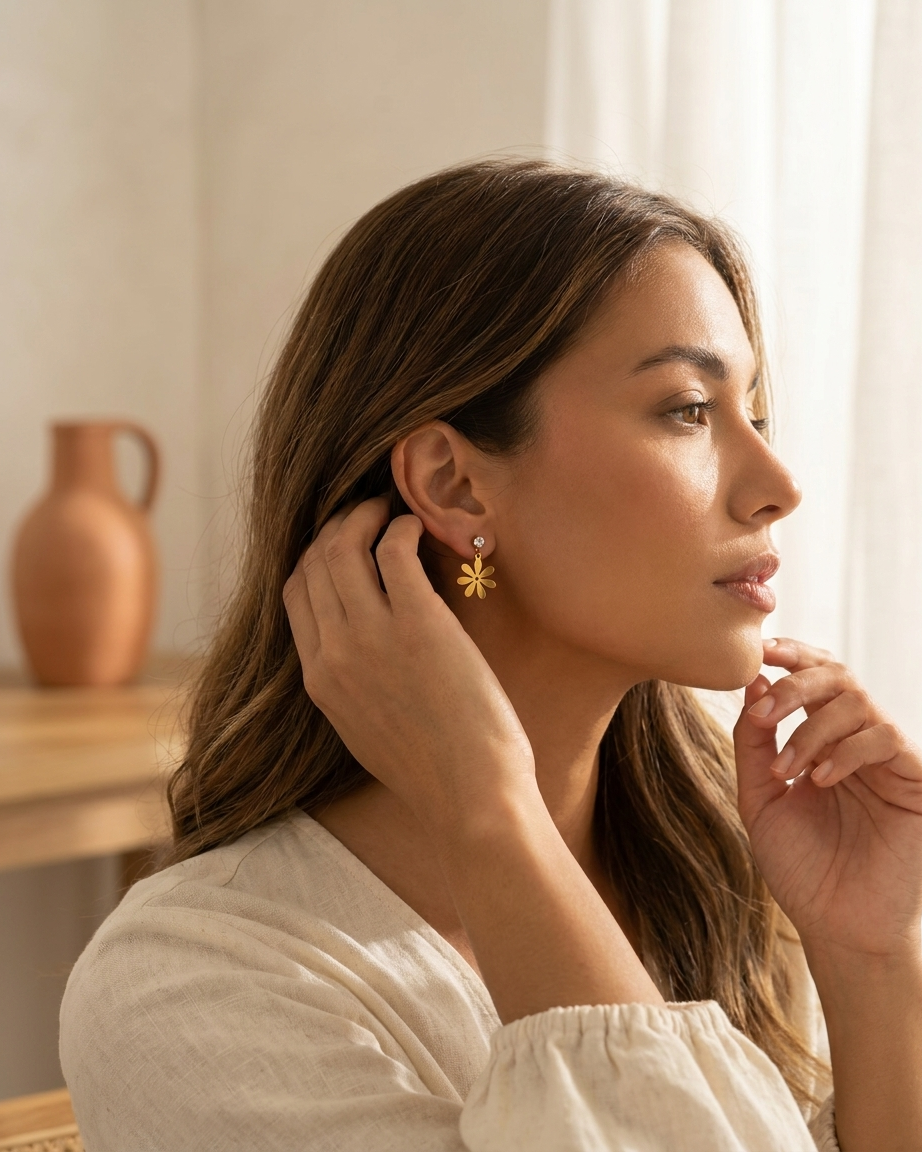 Floral Gold Stainless Steel Earrings