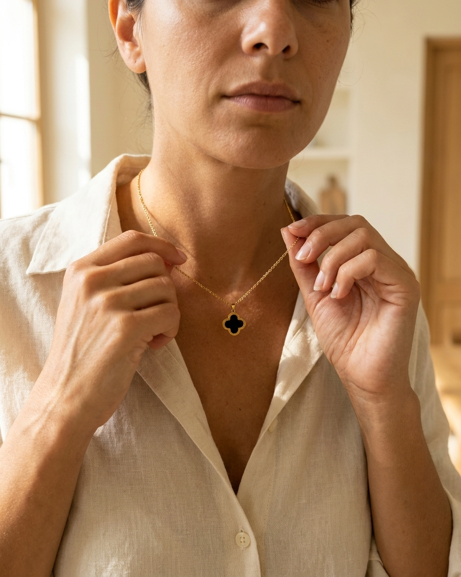 Double-Sided Clover Charm Necklace (Black & White)