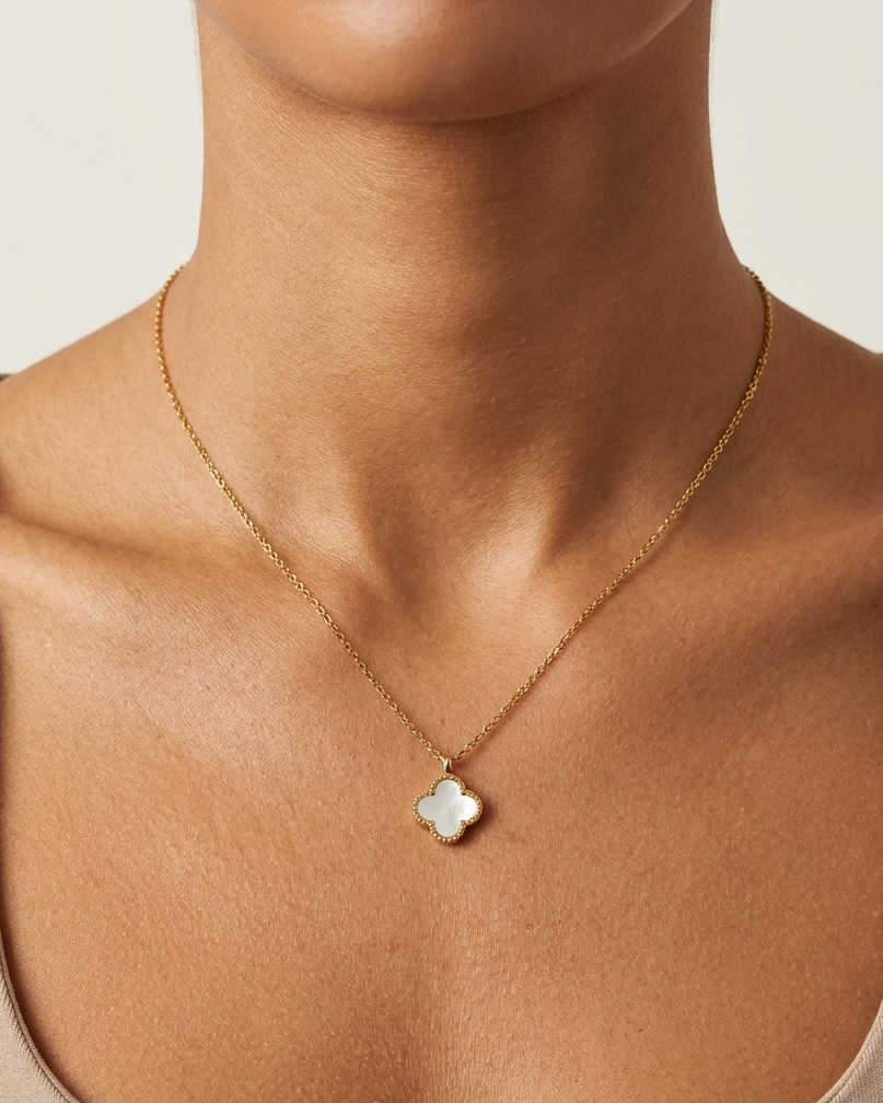 Double-Sided Clover Charm Necklace (Black & White)