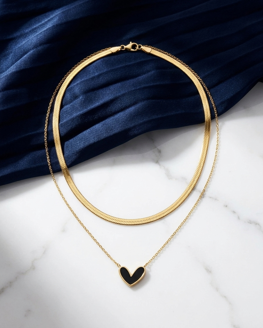 Double Layer Black Heart Necklace